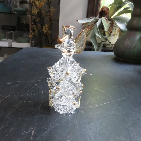 Vintage Spun Glass and Glitter Angel Christmas Tree Ornament