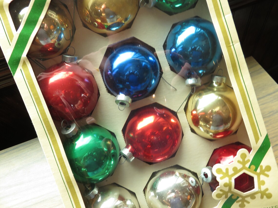 Vintage Pyramid Christmas Tree Ornaments Box Lot of 12 Red Etsy