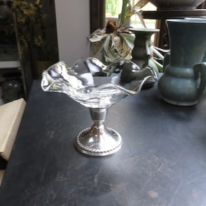 Vintage Rogers Sterling Silver Weighted Glass top Compote
