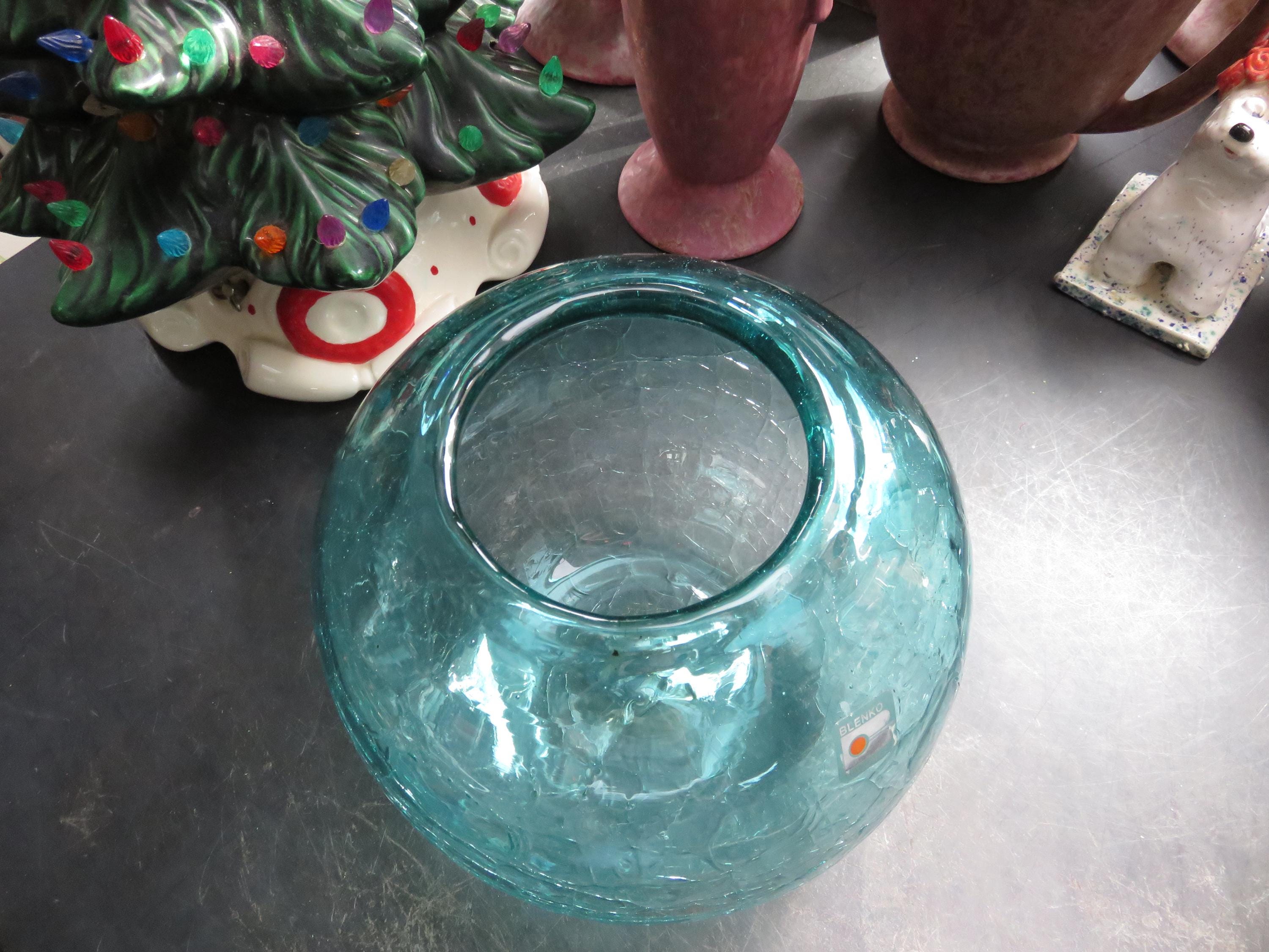 Vintage Blenko Crackle Art Glass Orb Ball Vase Mid Century Modern
