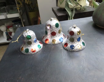 Vintage Lot of 3 Plastic Mica Glitter Polka Dot Christmas Tree Ornaments