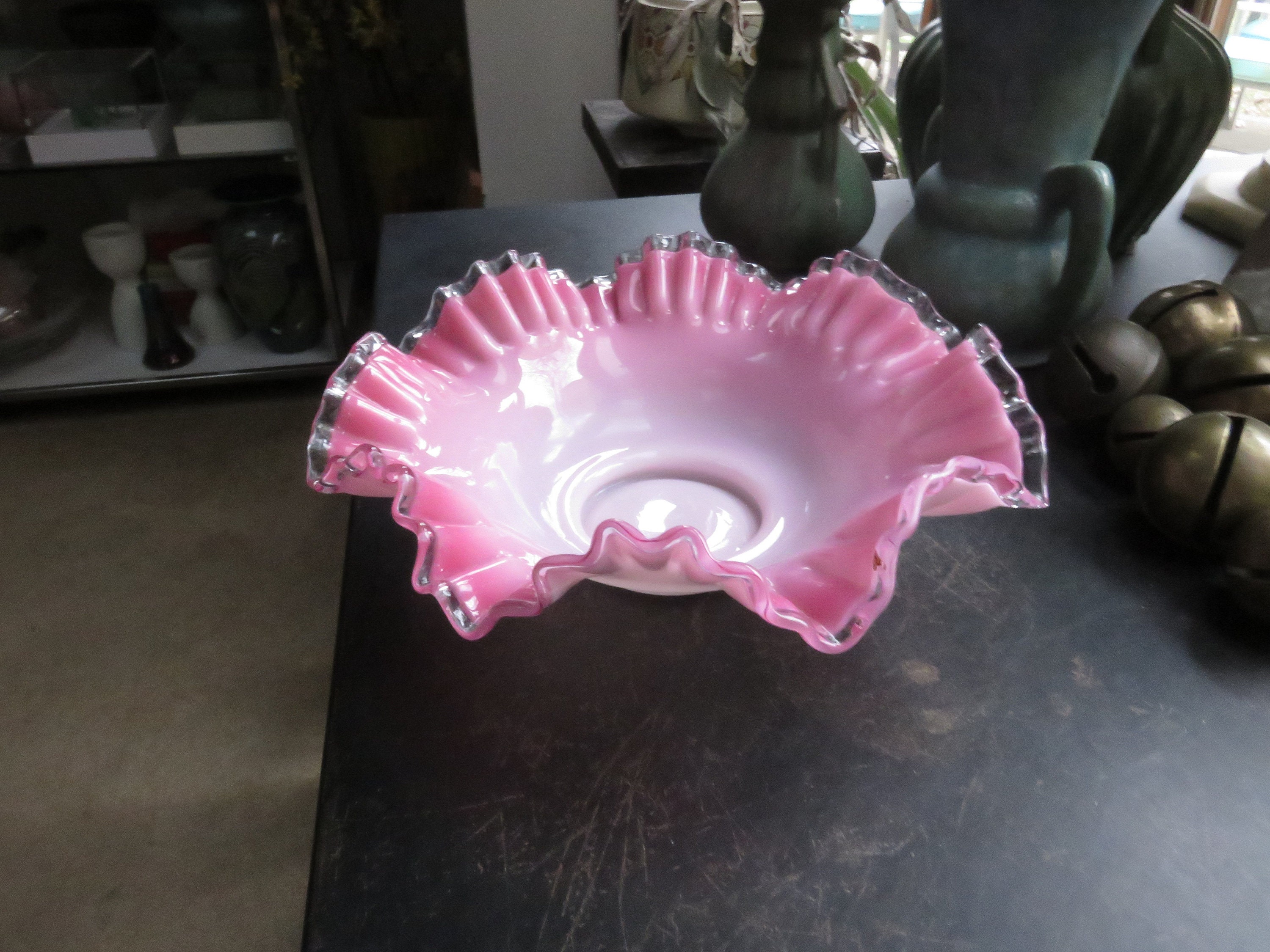 アンティーク ヴィンテージ レア フェントン ピンク ピーチクレスト ボウル Pink Fenton Bowl - Etsy