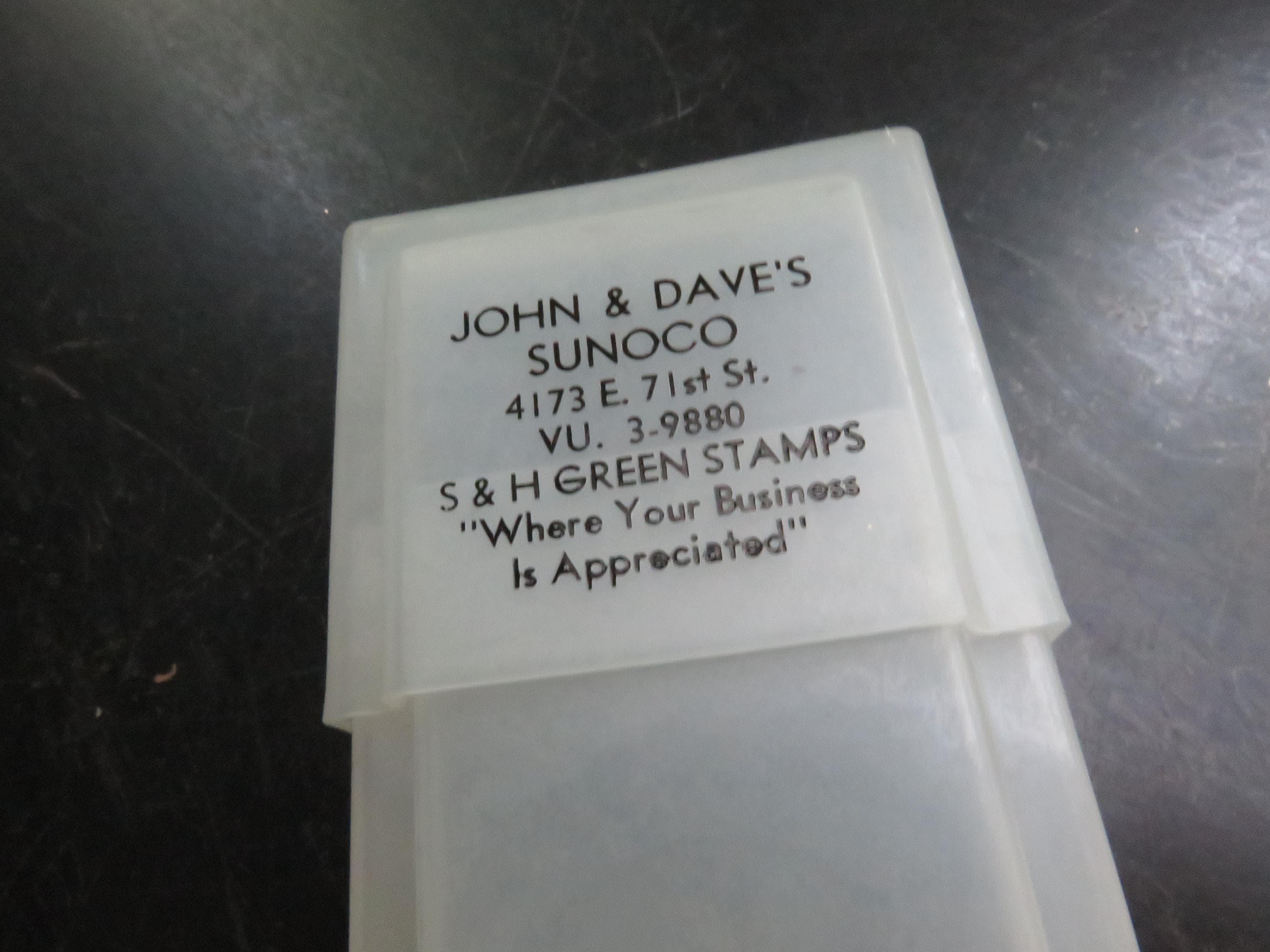 sunoco tobacco products Vintage Plastic Adjustable Lid Cigarette Pack Holder Advertising John &  Dave's Sunoco Gas Service Station