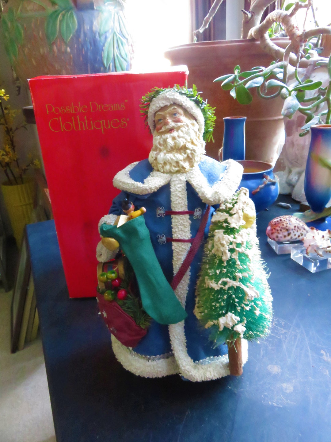 Santa Blue Robe Vintage Possible Dreams Santa Blue Robe Christmas Clothtiques Stocking ...