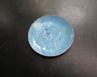 Vintage Abstract Blue Enamel on Copper MCM Mid Century Modern Bowl Plate