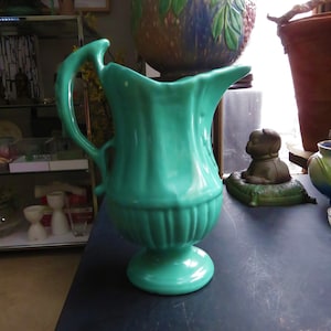 Vintage Deruta Italy Italian Green Pottery Water or Juice Pitcher