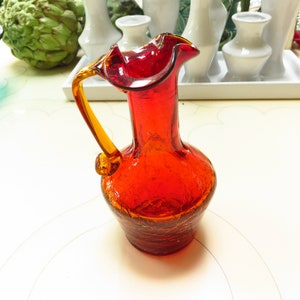 Vintage Pilgrim Orange Red Crackle Art Glass Pitcher or Creamer