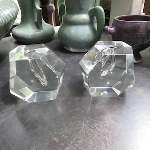 Vintage Heavy Pair of Timo Sarpaneva Faceted Glass Bud Vase Finland MCM Mid Century Modern