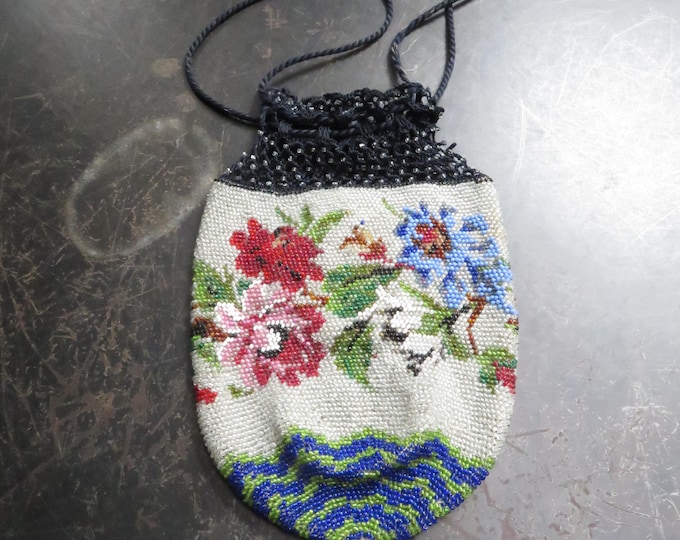 Antique Beaded Flower Floral Micro Bead Fringe Purse Victorian - Etsy