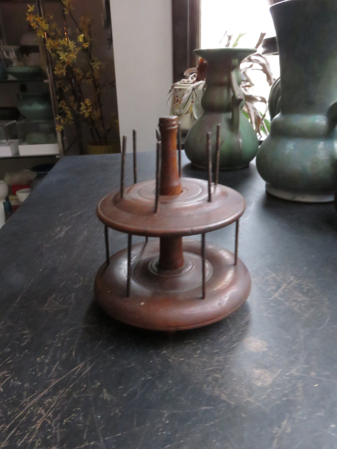 Antique Wood Wooden 2 Pc String Spool Holder Sewing - Etsy