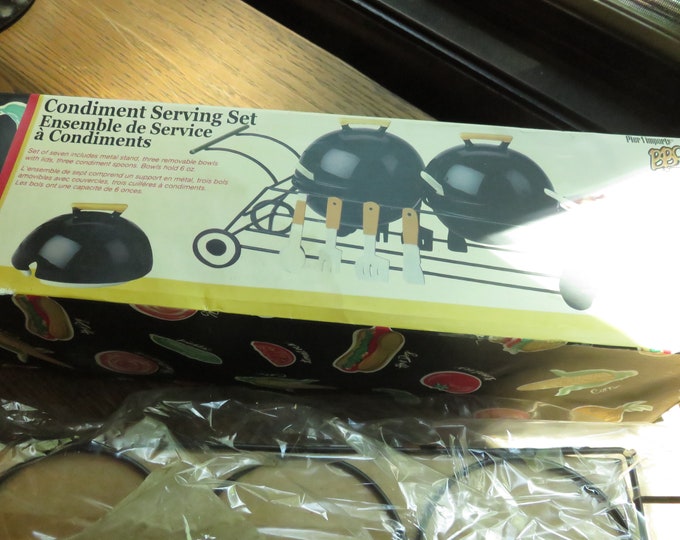 Vintage BBQ Grill Condiment Serving Set Cart Table Top Party Picnic
