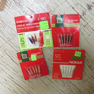 Vintage Lot of 4 Packs  5 Bulbs per Pack Push In Lights Replacements For Christmas Tree Lights Color and Clear