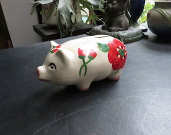 Vintage Flower Floral Ceramic Pig Bank