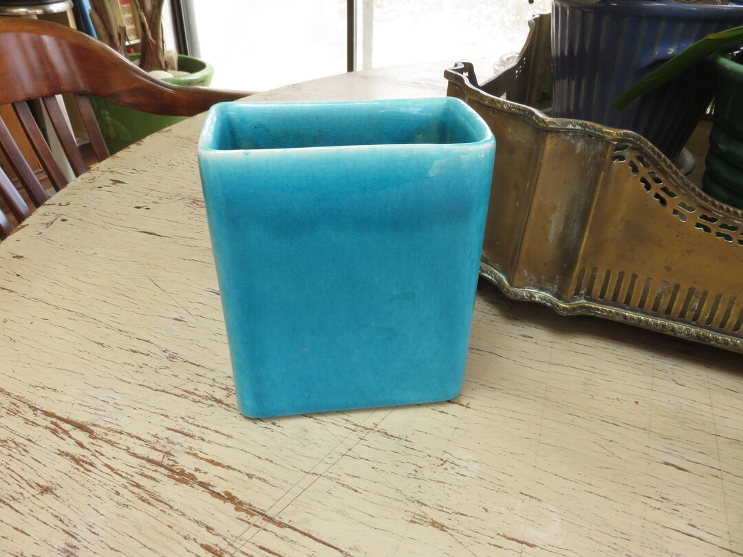 Vase Artistique En Céramique Bleue Et Marron, 1970s