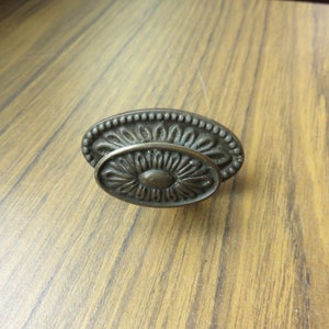 Vintage Victorian Brass Oval Very Ornate Drawer Pull Cabinet Cupboard Handle
