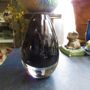 Vintage Rogaska Art Glass Black Purple Amethyst Heavy Vase