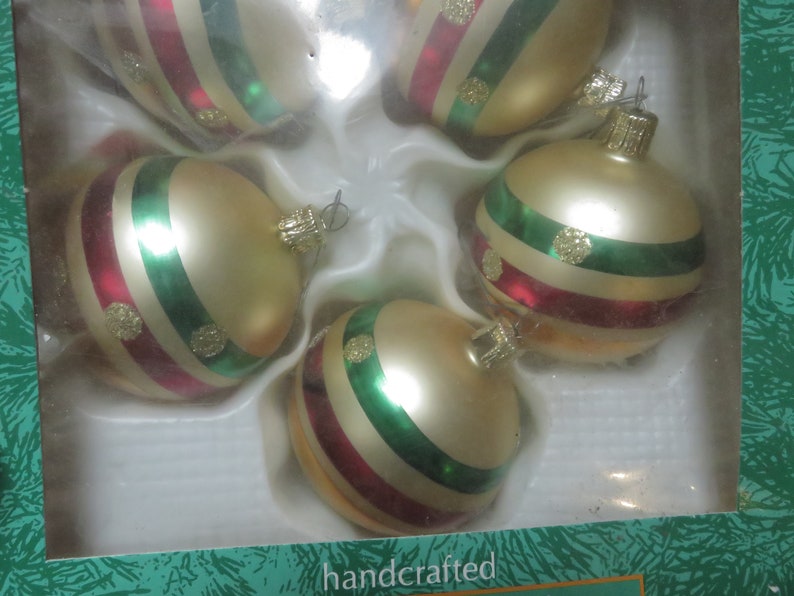 Vintage Lot of 5 Czechoslovakia Glitter Dot Striped Christmas Tree Ornaments