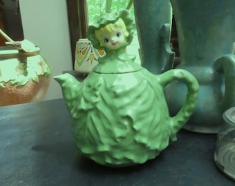 Vintage Cabbage Leaf Teapot Creamer Sugar Bowl Cissy Lefton Japan