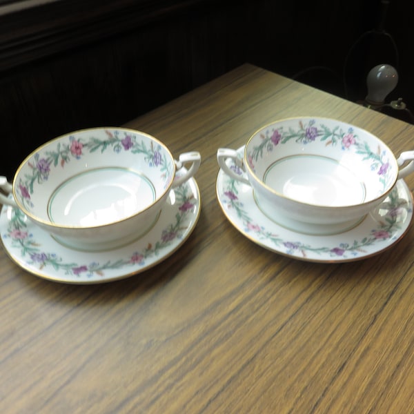 Lot de 2 Royal Worcester Elysian porcelaine fleur Floral manipulés bouillon soupière et plat cru