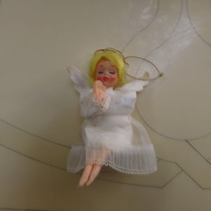 Vintage Mid Century Modern MCM Blue Eyed Angel Christmas Ornament