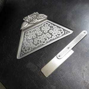 Vintage Grammes Mid Century Modern Floral Flower Crumb Tray Set Silent Butler
