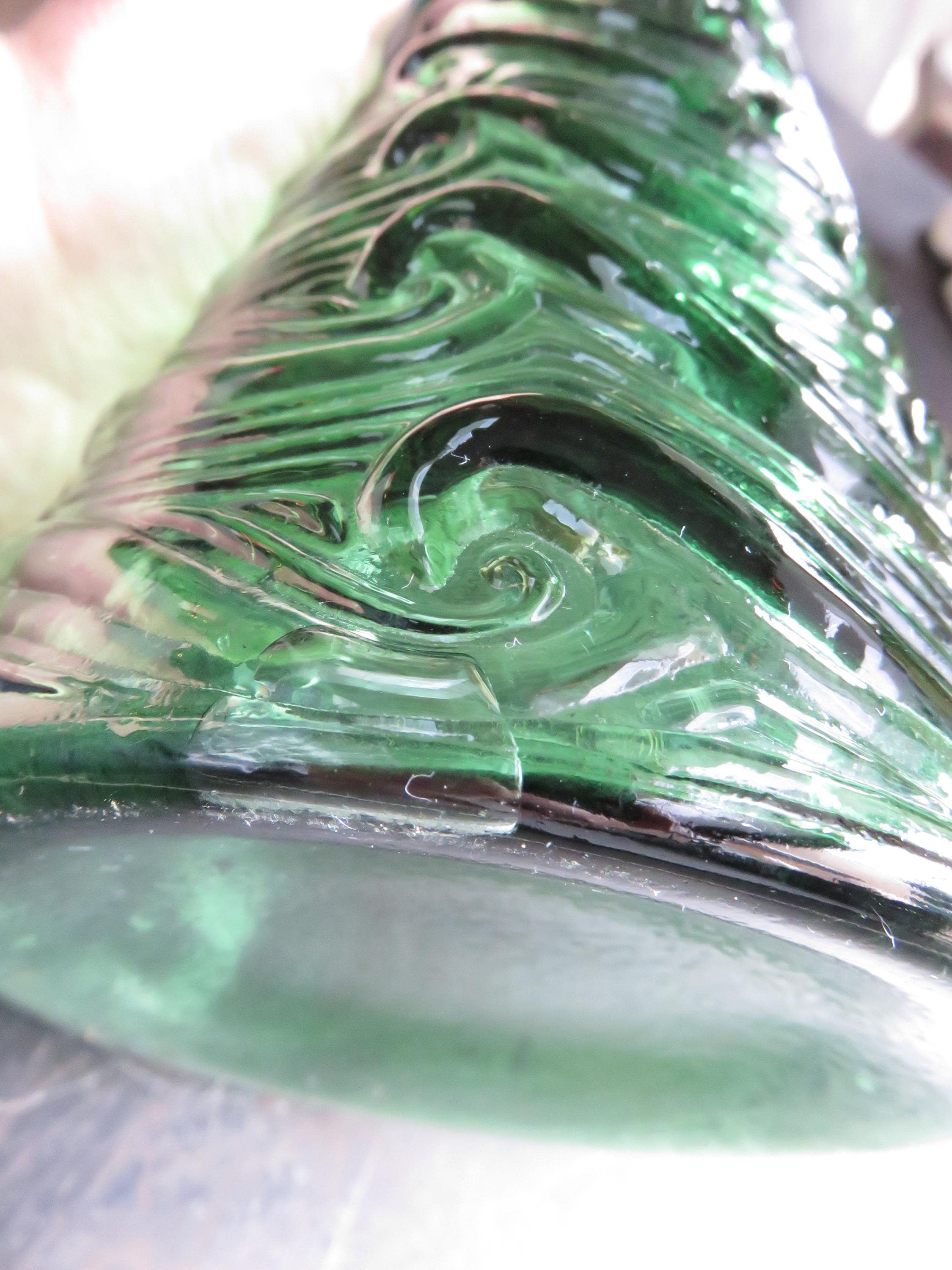 Vintage Empoli Italy Genie Wave Green Bottle Art Glass MCM Mid