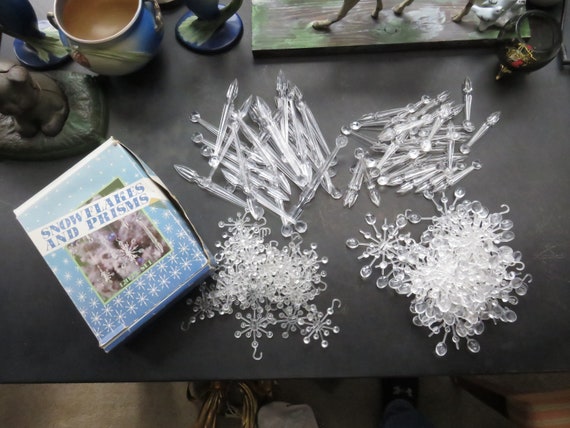 Vintage Lot of 110 Plastic Snowflakes and Prisms Christmas Tree Ornament  Hong Kong 