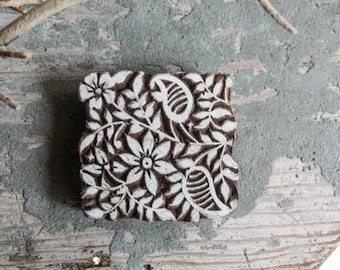 Hand Carved Indian Block Printing Stamp Wooden Block square with Flowers for fabric and paper printing Sheesham Wood