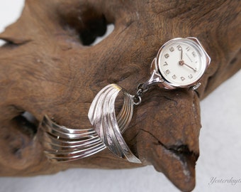 Hamilton Huguenin 1961 Dames 925 Zilver & Vergulde Revers horloge Swiss Made 17 Jewel Manual Wind Movement