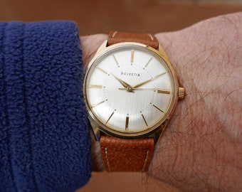 Helvetia 1960's Super Slim 17 Jewel Swiss Made Manual Wind Movement Mens Gold Plated Wristwatch