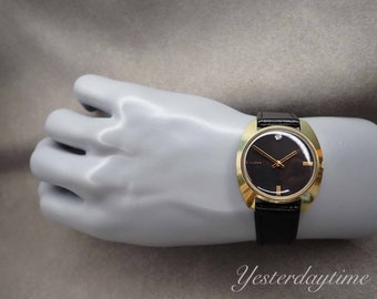 Bulova Longchamp Men's Watch 1963 Black Dial Swiss 17 Jewel Manual Movement