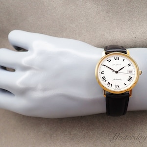 Juvenia 1970&#39;s White Enamel Date Dial Men&#39;s Watch Swiss 17 Jewel Automatic Movement Gold Plated Case