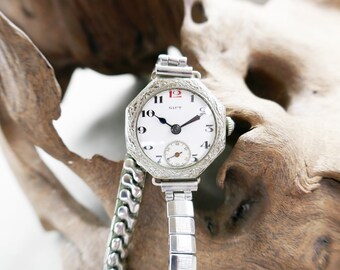 Gift 1920's Women's Watch 19K White Gold Filled American Made Case Swiss Made 15 Jewel Manual Movement