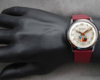 Furtado International Disaster Emergency Service USA & Africa Painted Dial Herenhorloge 1960's Manual 17 Jewel Movement Roestvrij Stalen Kast