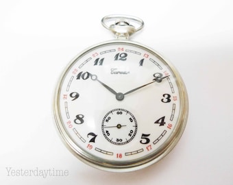 Corsar Men's Open Face 24 Hour Dial Pocket Watch 1960's Manual 17 Jewel Movement