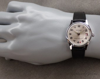 Dorset Montgomery Ward Men's Watch 1970's Silver Date Window Dial Swiss Made 1 Jewel Manual Movement