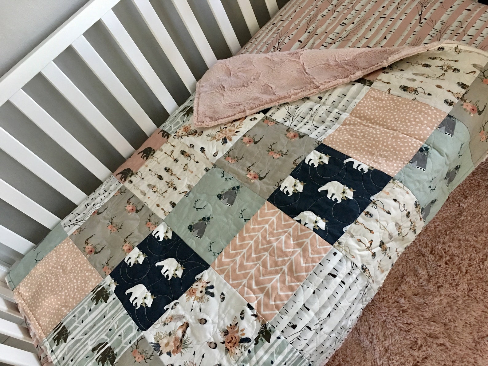 Navy Quilt Girl Boho Girl Quilt Woodland Crib Bedding Boho Etsy