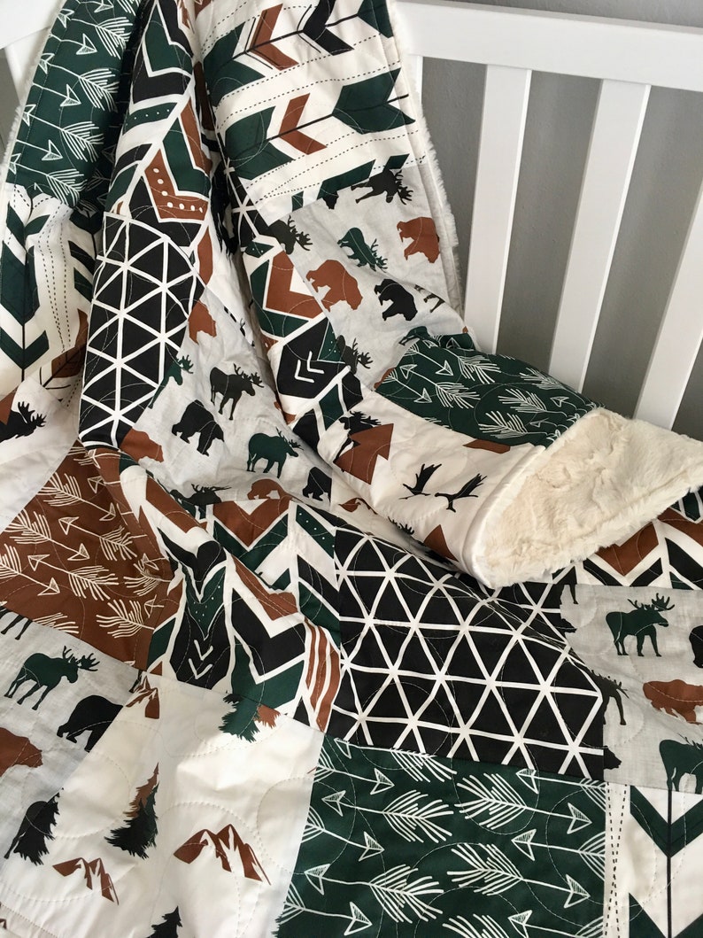 Green Baby Quilt Mountain Baby Quilt Copper Baby Bedding Etsy
