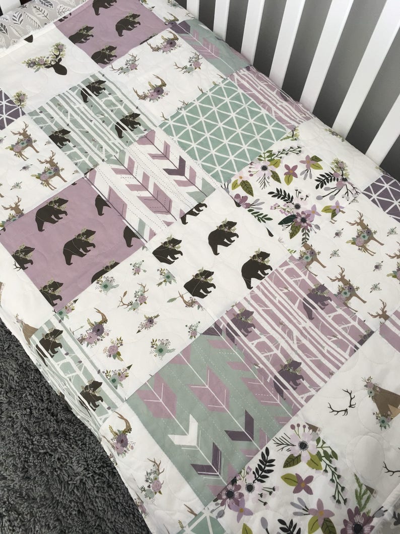 Purple Woodland Baby Quilt Lavender Girl Crib Bedding Etsy