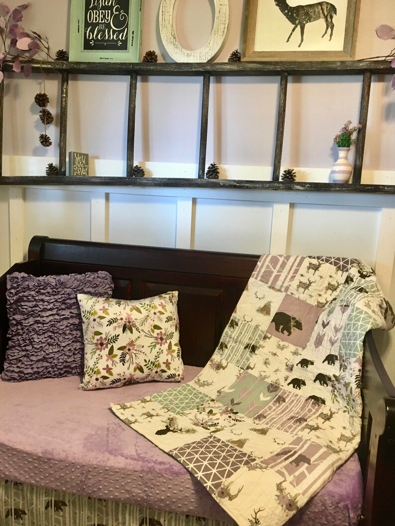 Purple Woodland Baby Quilt Lavender Girl Crib Bedding Etsy