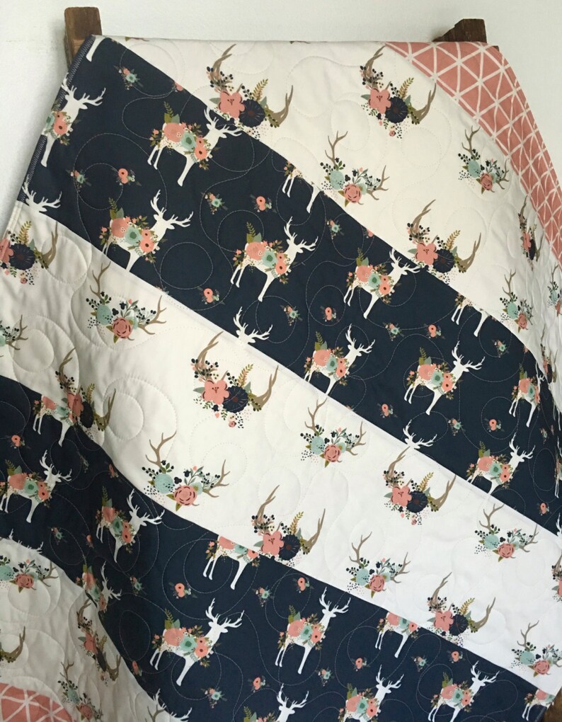 Deer Baby Quilt Baby Quilt Girl Woodland Crib Quilt Baby Etsy