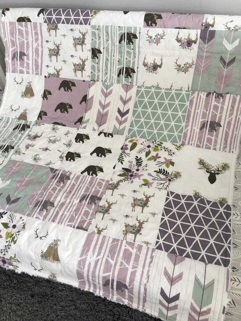Purple Woodland Baby Quilt Lavender Girl Crib Bedding Etsy