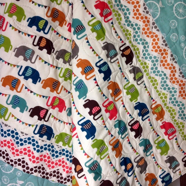 Baby Quilt, Organic, Modern, Safari Soirée, Elephun, Baby Blanket, Elephants, Baby Bedding, Crib Bedding, Nursery Quilt