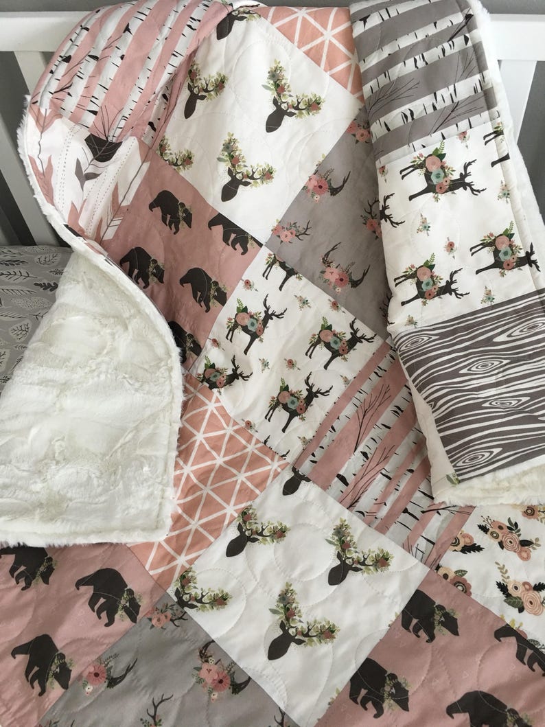 Woodland Crib Bedding Girl Woodland Deer Quilt Birch Etsy