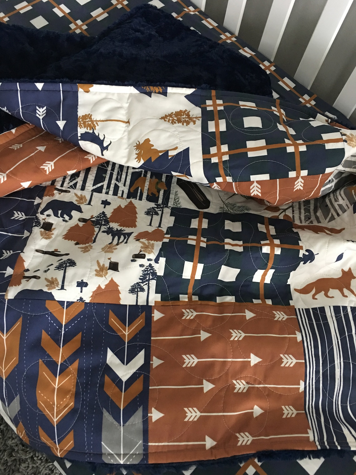 Fox Quilt Boy Fox Crib Bedding Fox Nursery Boy Moose Baby Etsy