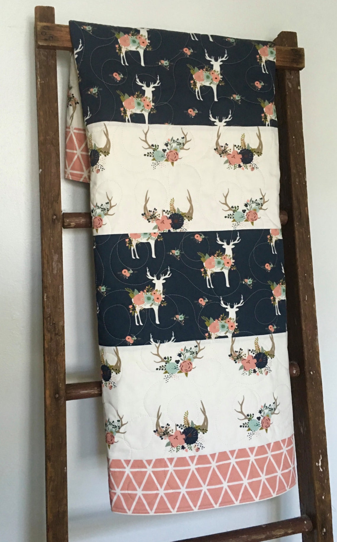 Deer Baby Quilt Baby Quilt Girl Woodland Crib Quilt Baby Etsy