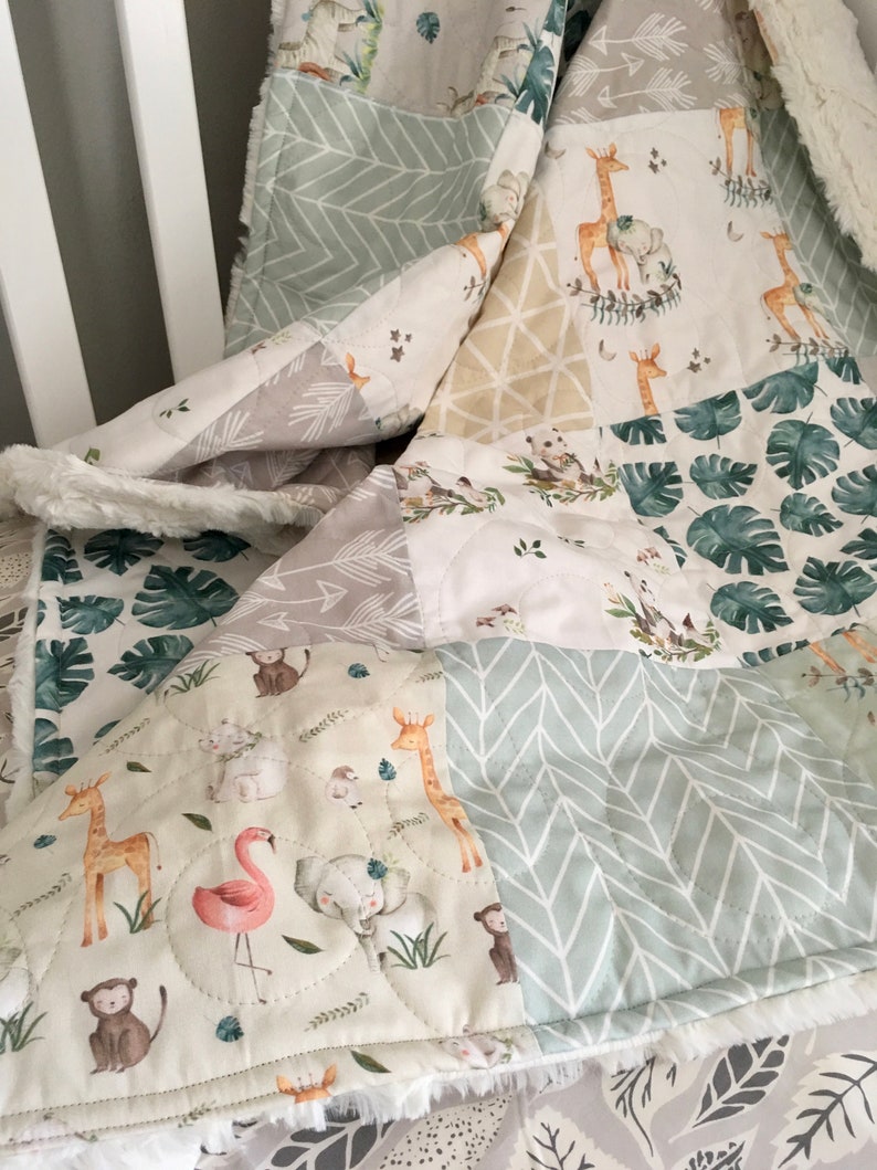 Safari Giraffe Elephant Lion Flamingo Baby Quilt Bedding ...