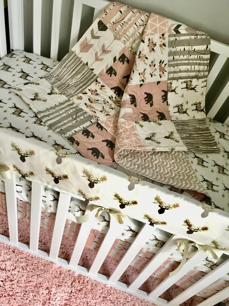 Woodland Crib Bedding Girl Woodland Deer Quilt Birch Etsy