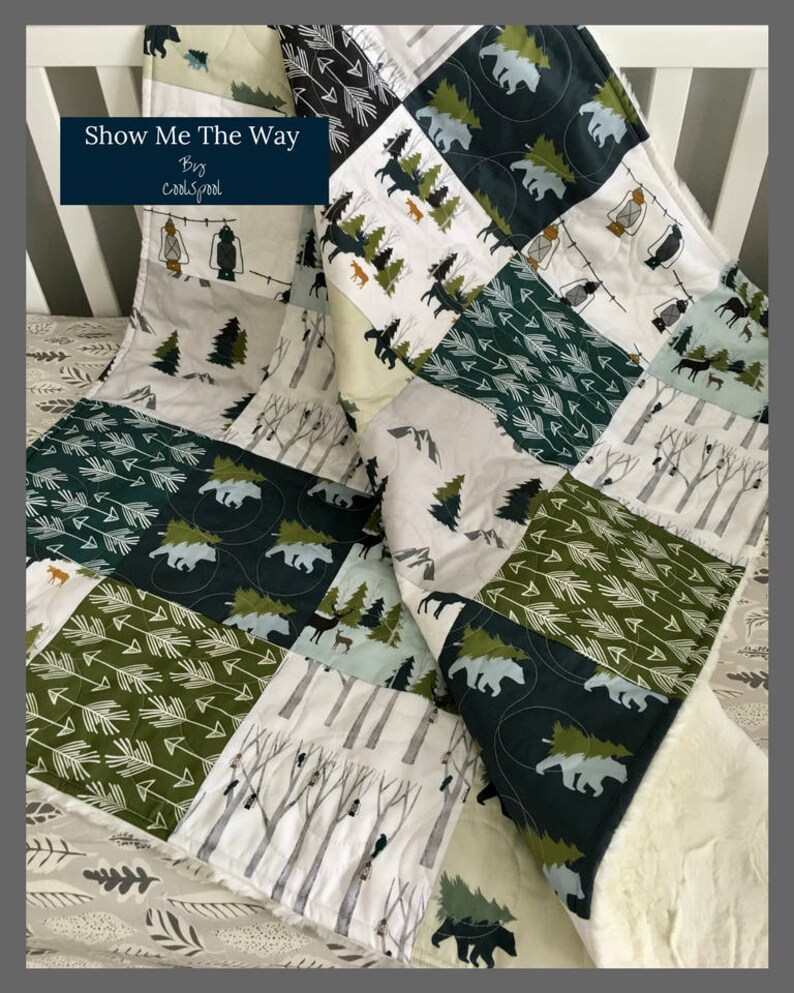 Baby Boy Mountain Quilt Blanket Navy Boy Bedding Bear Deer Etsy