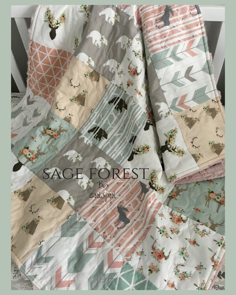 Woodland Girl Quilt Peach Crib Bedding Pink Deer Image 0